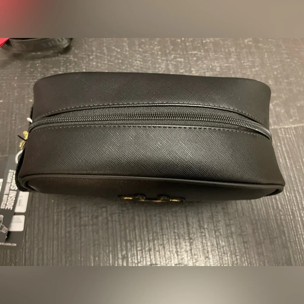 True Religion Black and Gold Toiletry Bag